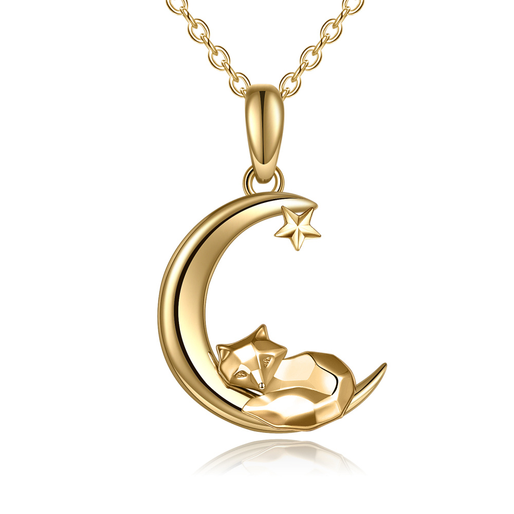 Collar con colgante de luna y zorro en oro de 18 quilates-1