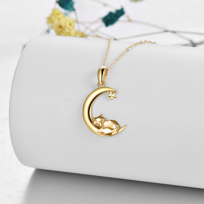 Collana con ciondolo a forma di volpe e luna in oro bianco 10K-3