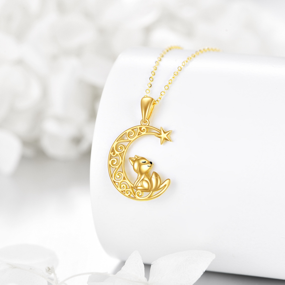 10K Gold Fox & Moon & Star Pendant Necklace-3