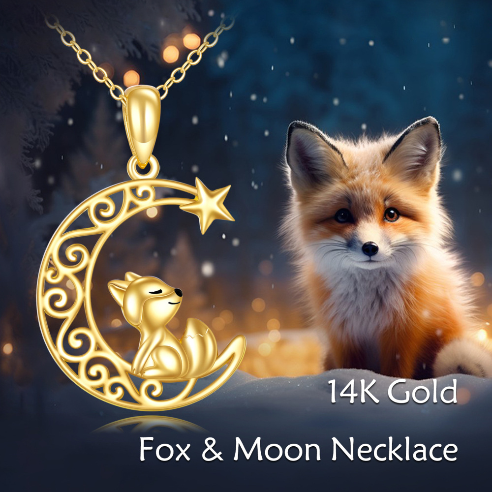 10K Gold Fox & Moon & Star Pendant Necklace-5