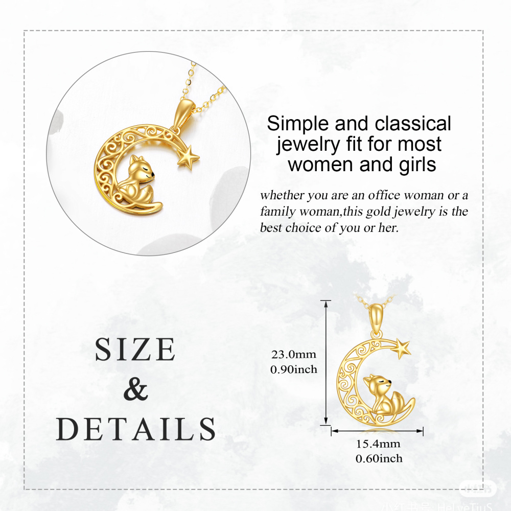 10K Gold Fox & Moon & Star Pendant Necklace-6