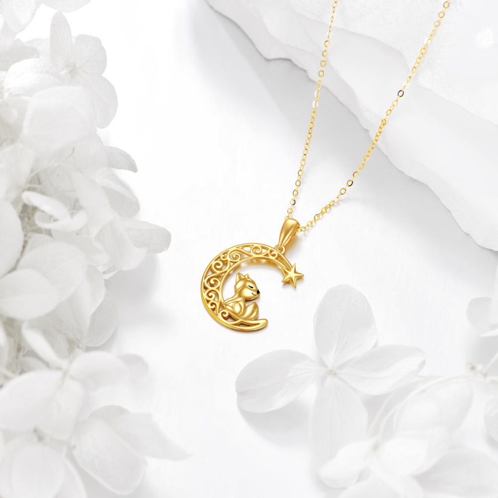 10K Gold Fox & Moon & Star Pendant Necklace-4