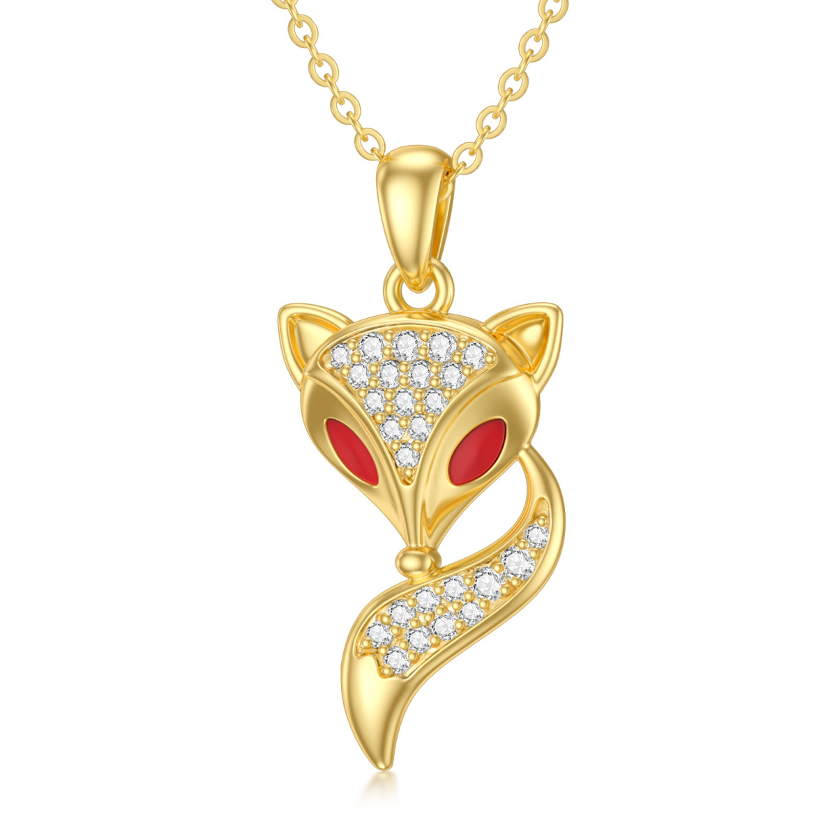 14K Gold Cubic Zirconia Fox Pendant Necklace-1