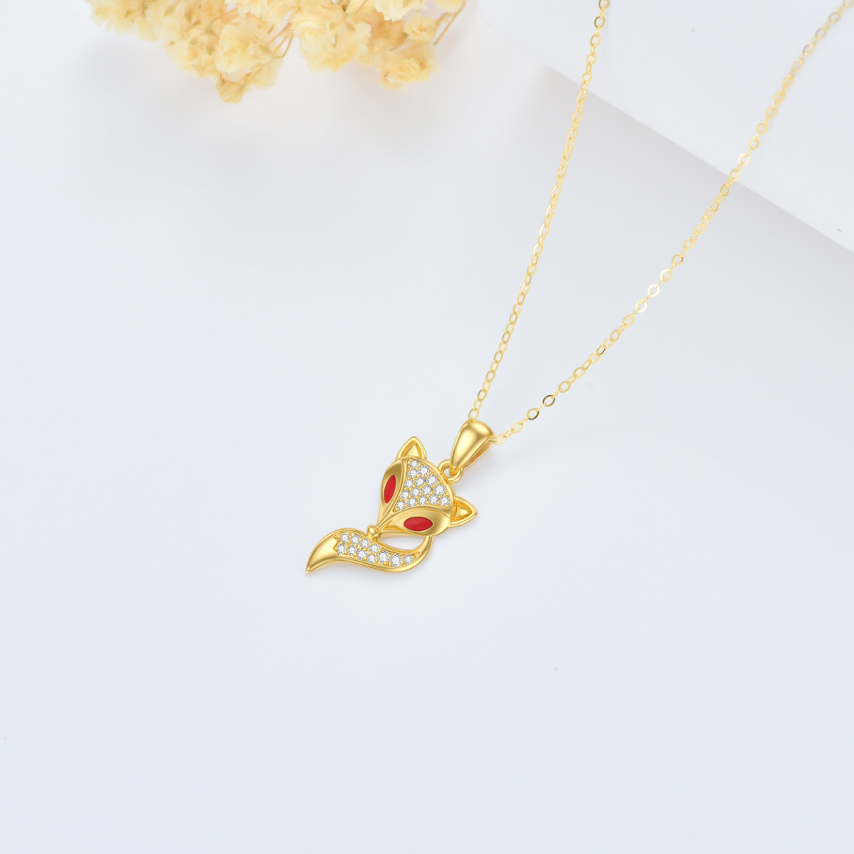 14K Gold Cubic Zirconia Fox Pendant Necklace-3