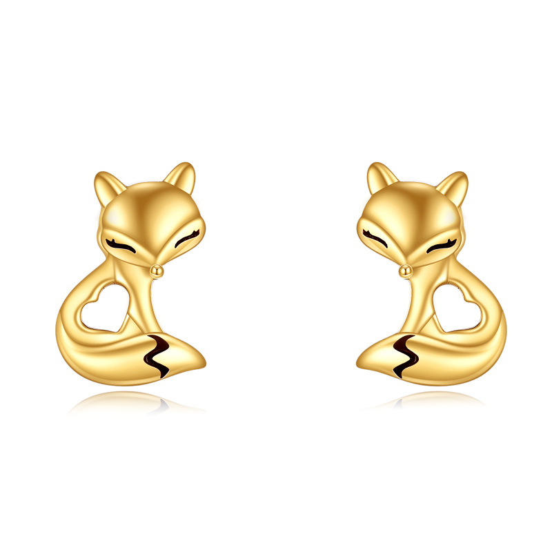 10K Gold Fox Stud Earrings-3