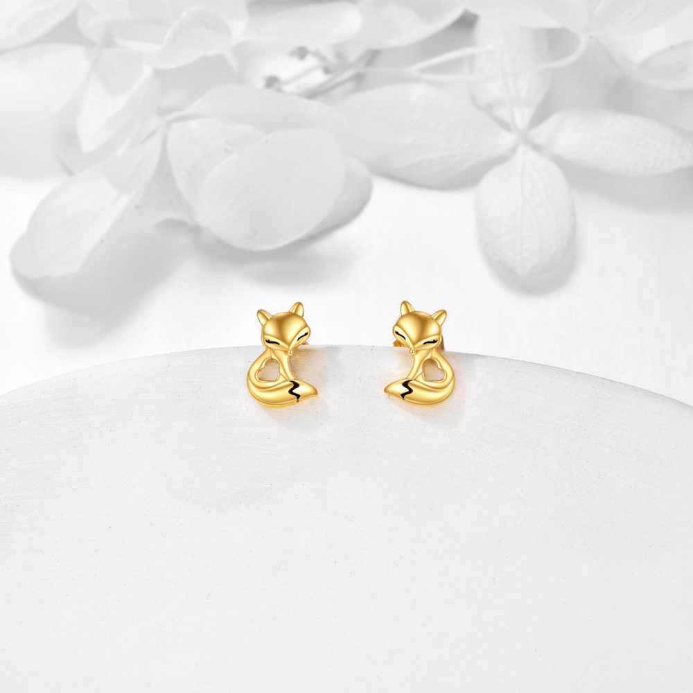 10K Gold Fox Stud Earrings-3