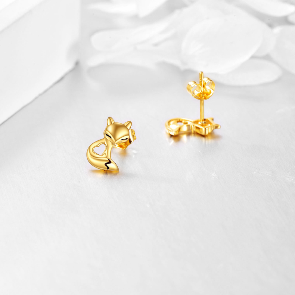 10K Gold Fox Stud Earrings-4
