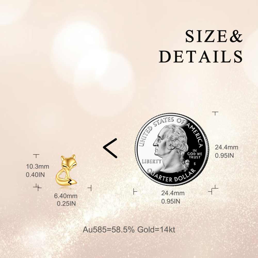 10K Gold Fox Stud Earrings-5