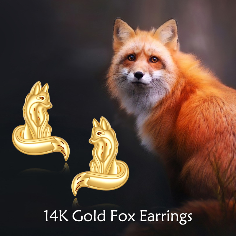 10K Gold Fox Stud Earrings-3
