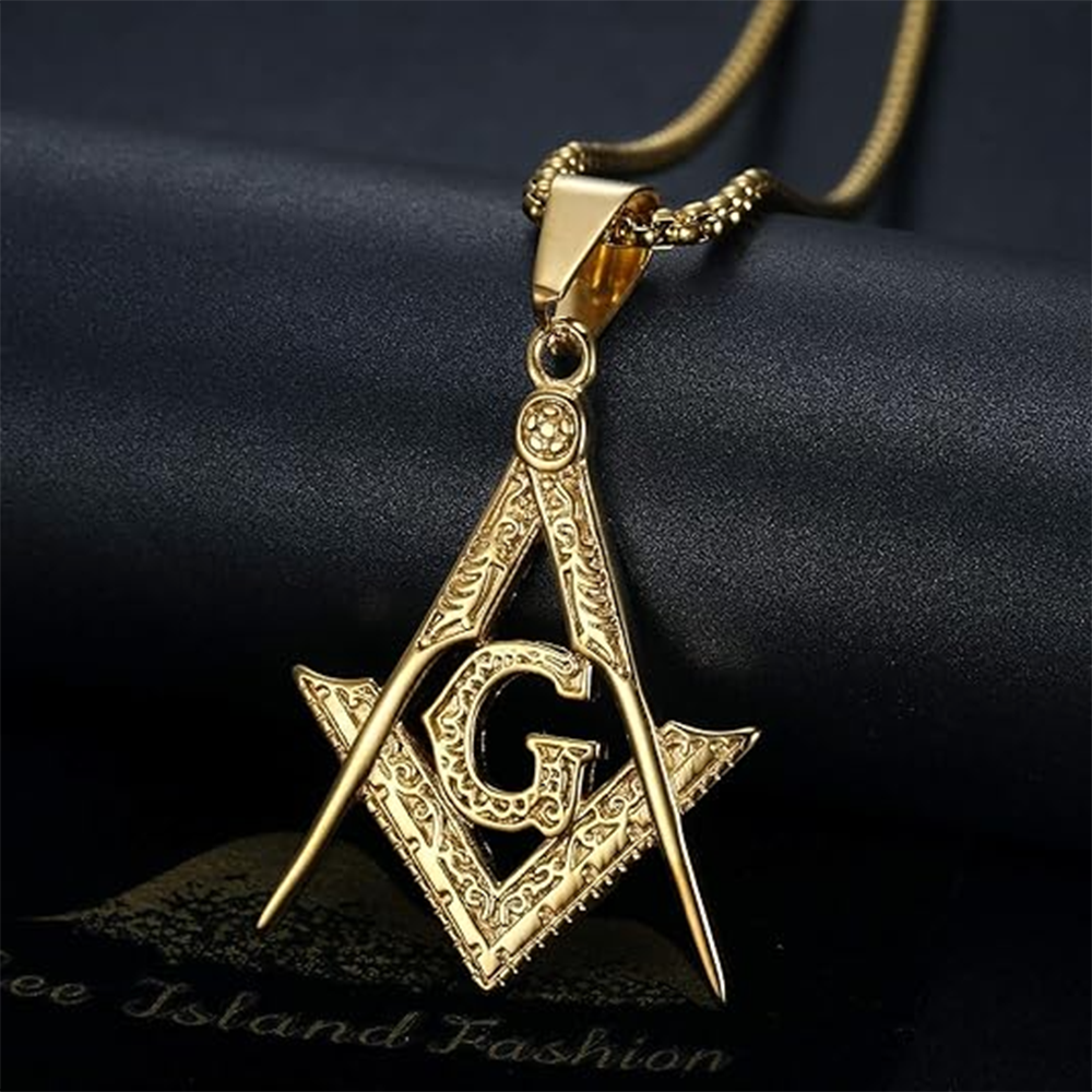 Sterling Silver with Yellow Gold Plated Freemason Pendant Necklace for Men-3