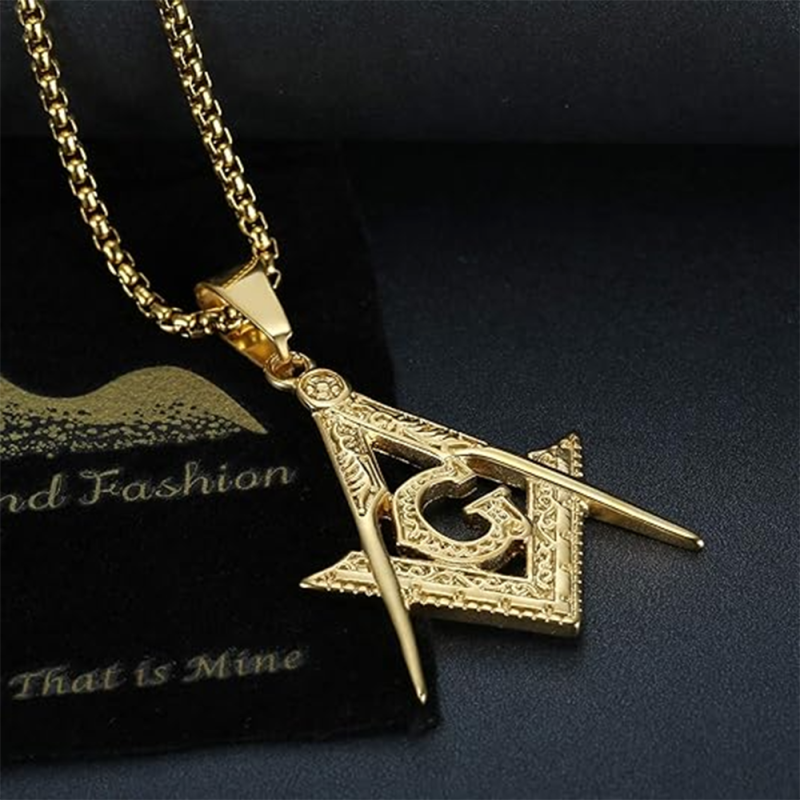 Collana con ciondolo massonico in argento sterling placcato in oro giallo per uomo-4