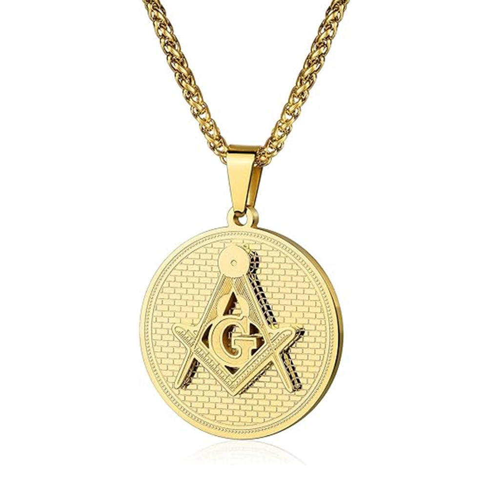 Collar con colgante masónico de oro de 10 quilates para hombre-1