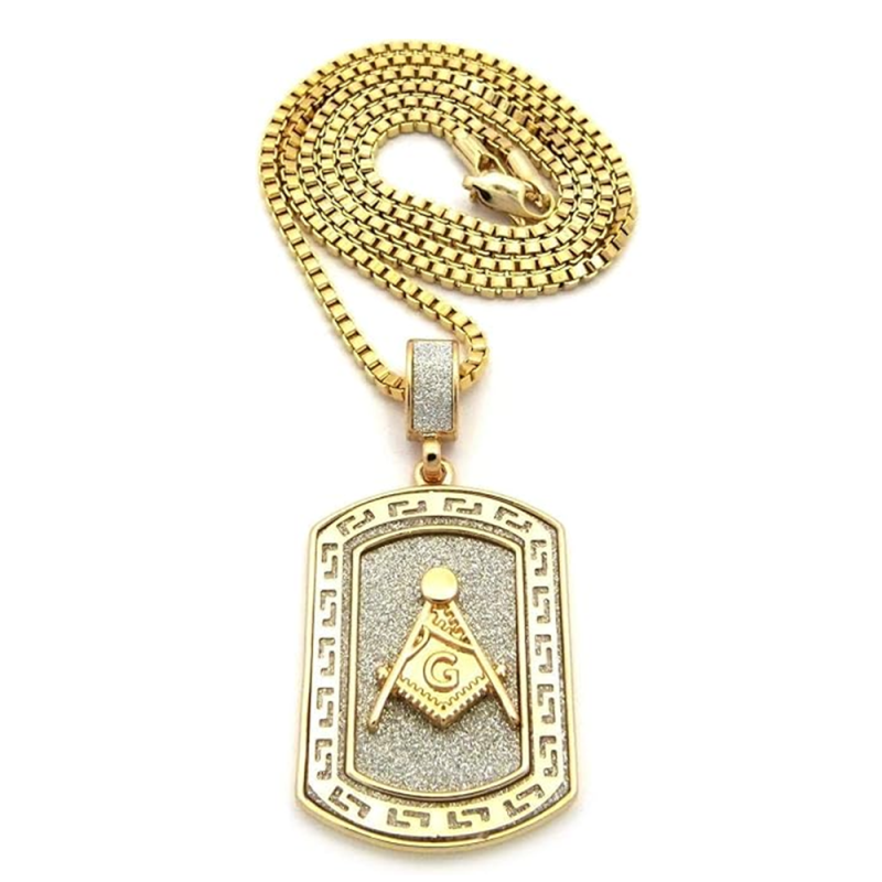 Collana con ciondolo massone in argento sterling placcato in oro giallo per uomo-5