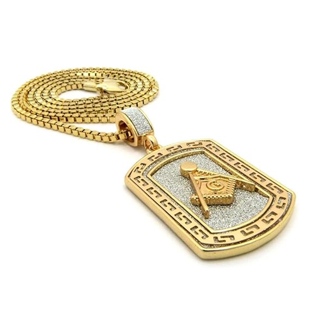 14K Gold Freemason Pendant Necklace for Men-2