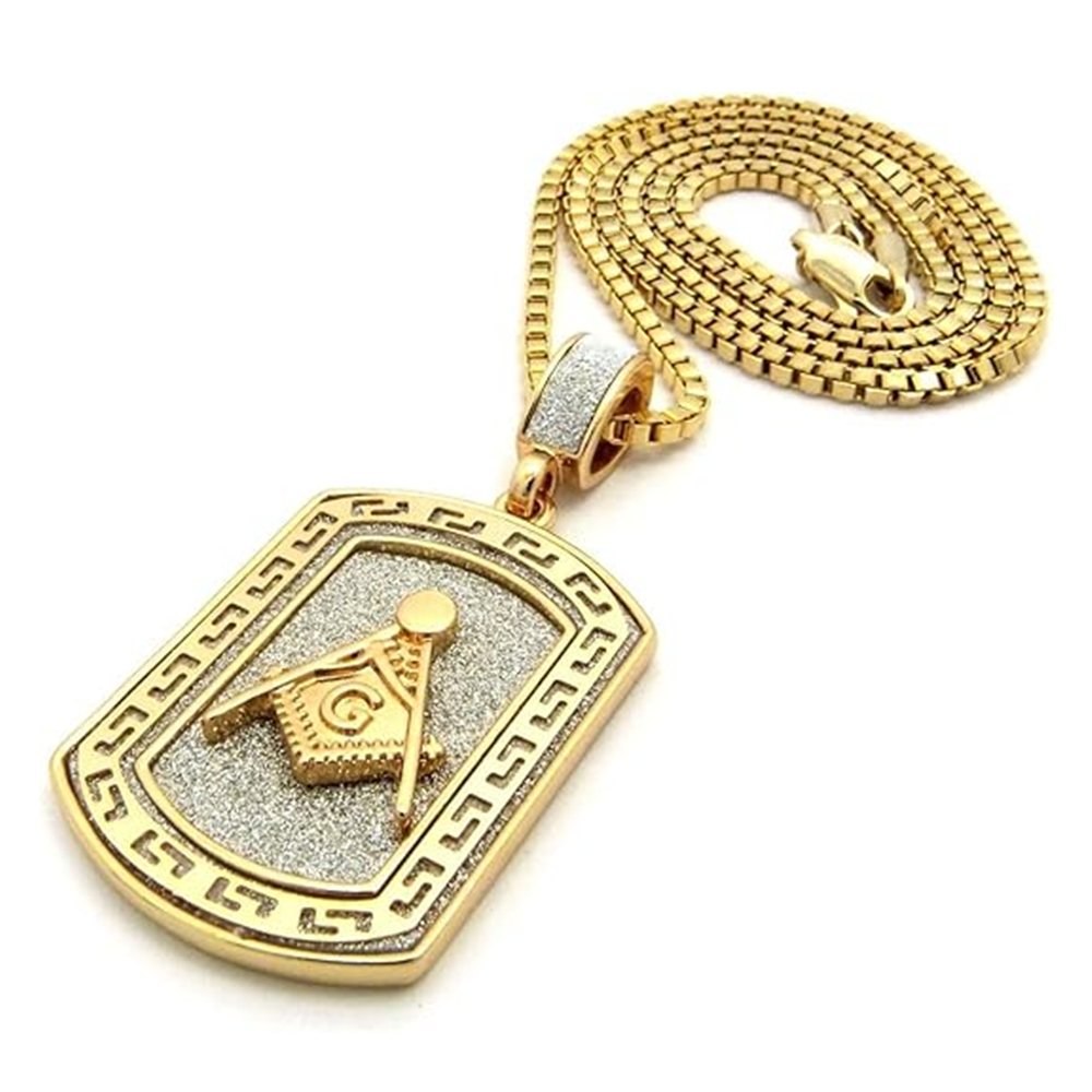 14K Gold Freemason Pendant Necklace for Men-3