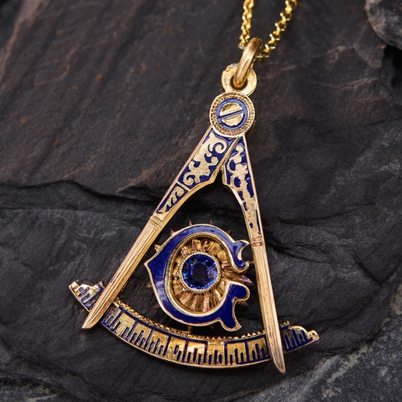 Collana con ciondolo massonico in argento sterling placcato oro giallo-3