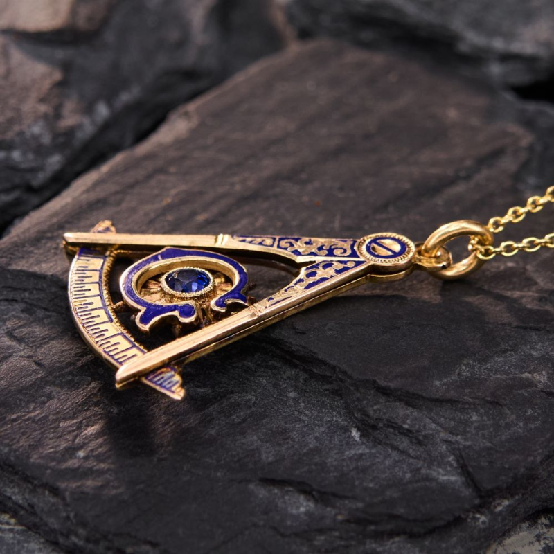 14K Gold Freemason Pendant Necklace-3