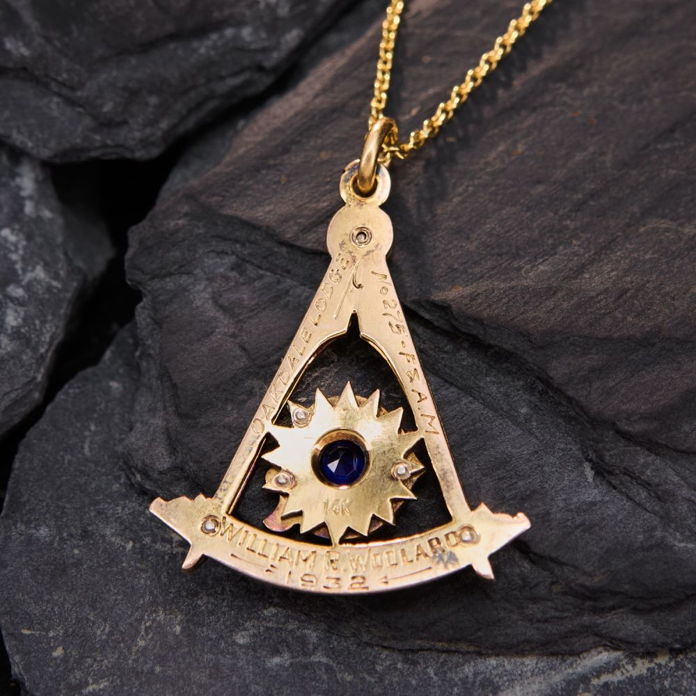14K Gold Freemason Pendant Necklace-4