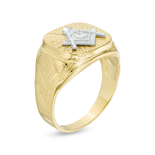 Anillo de sello masónico de plata de ley con baño de oro amarillo para hombre