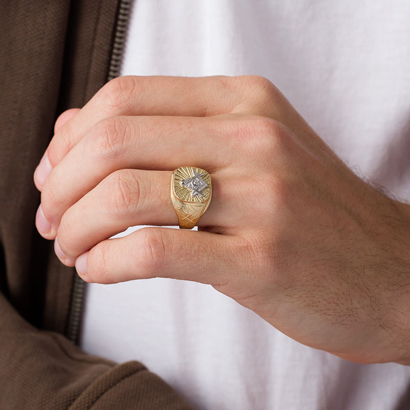 Sterling Silver with Yellow Gold Plated Freemason Signet Ring for Men-2