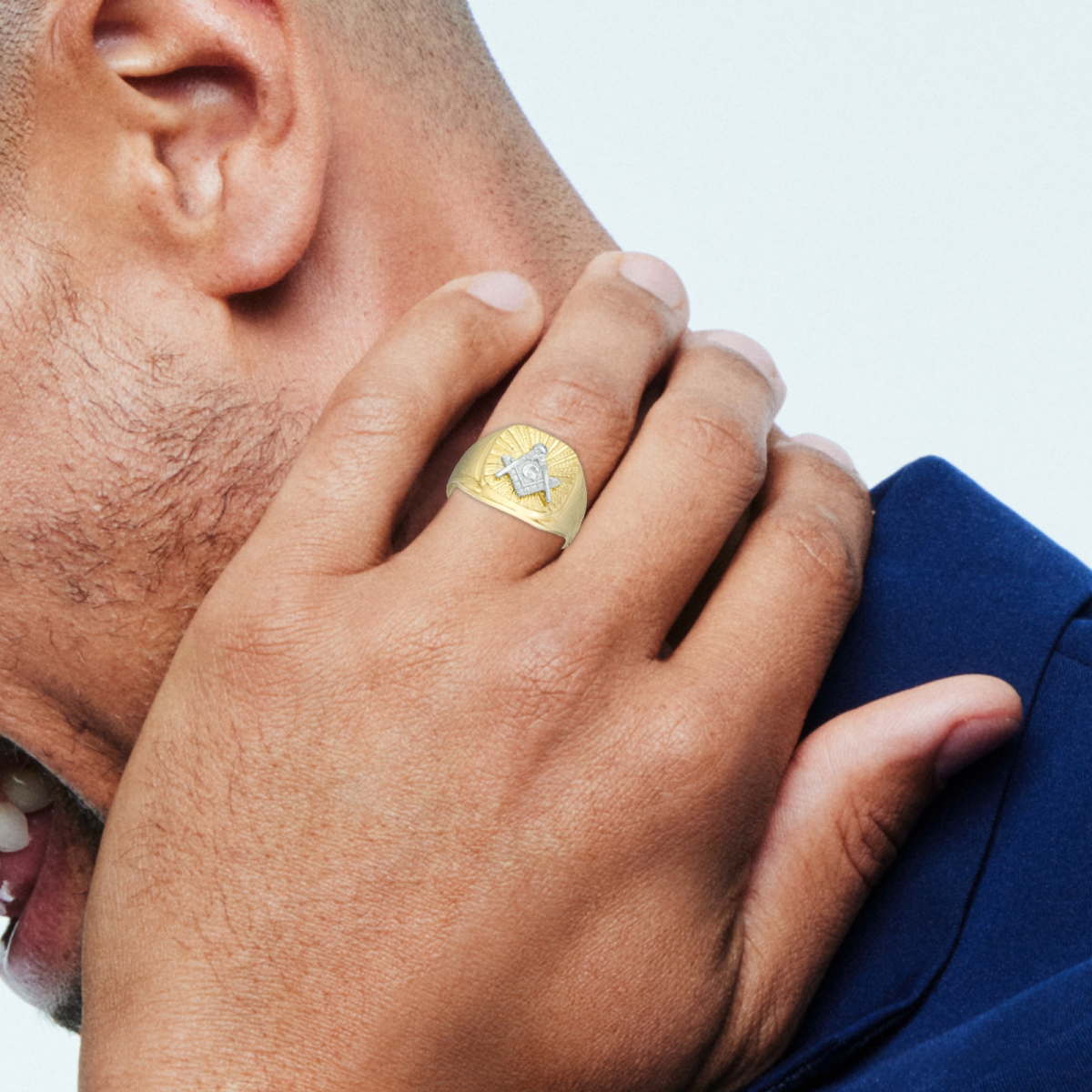 Sterling Silver with Yellow Gold Plated Freemason Signet Ring for Men-4