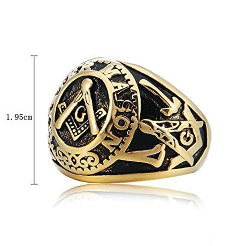 Anillo de sello masónico de plata de ley con baño de oro amarillo para hombre-3