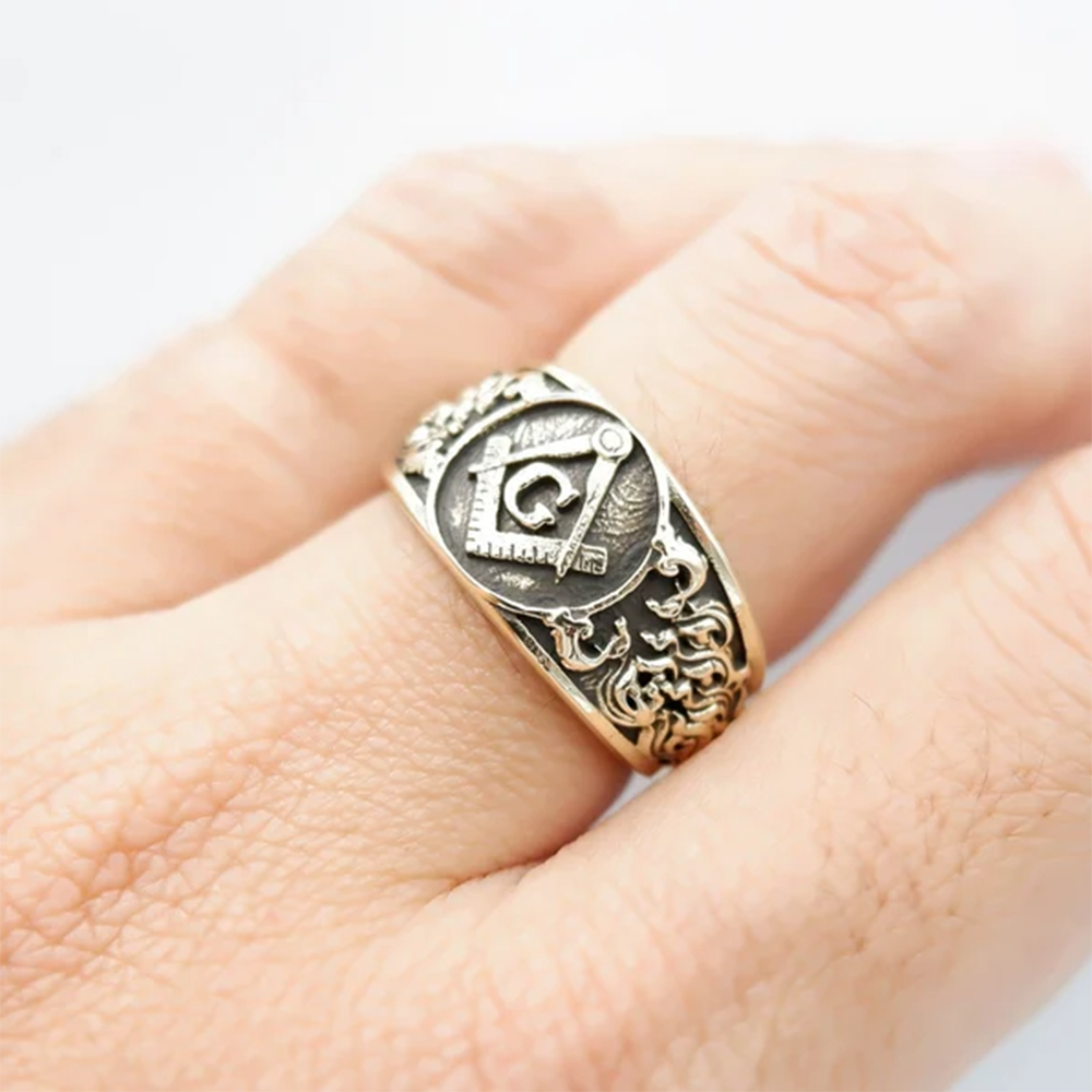 Anillo de sello masónico de oro de 14 quilates para hombre-2