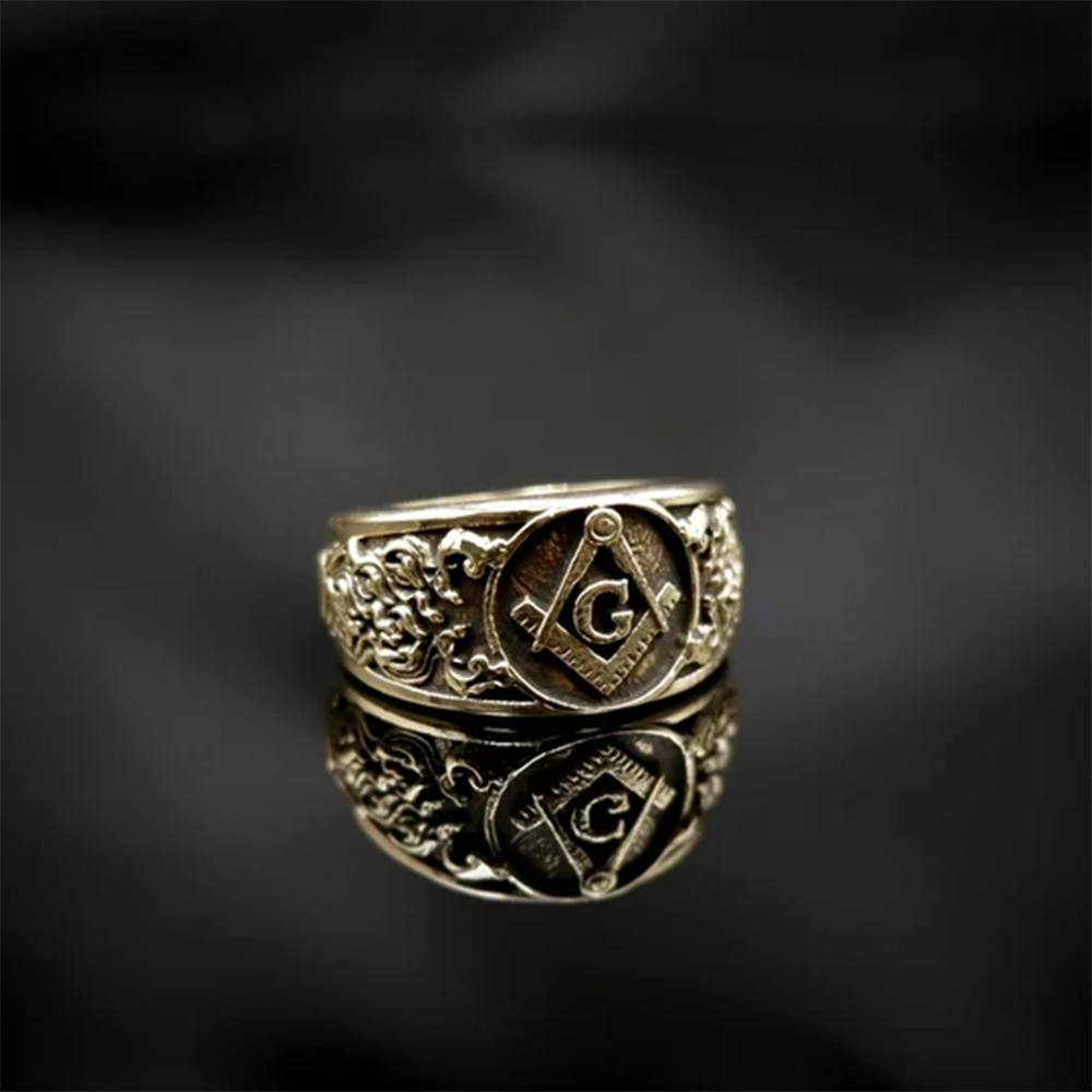 Anillo de sello masónico de oro de 14 quilates para hombre-3