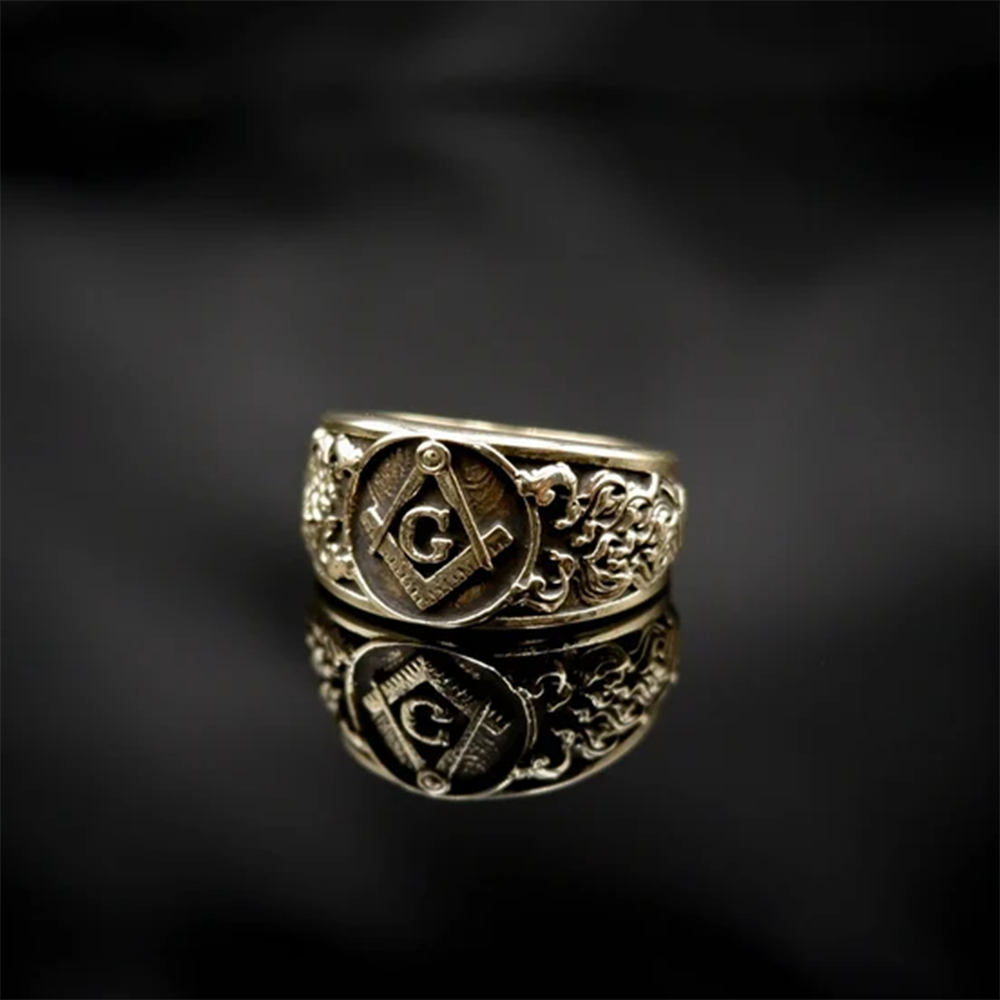 Anillo de sello masónico de oro de 14 quilates para hombre-4