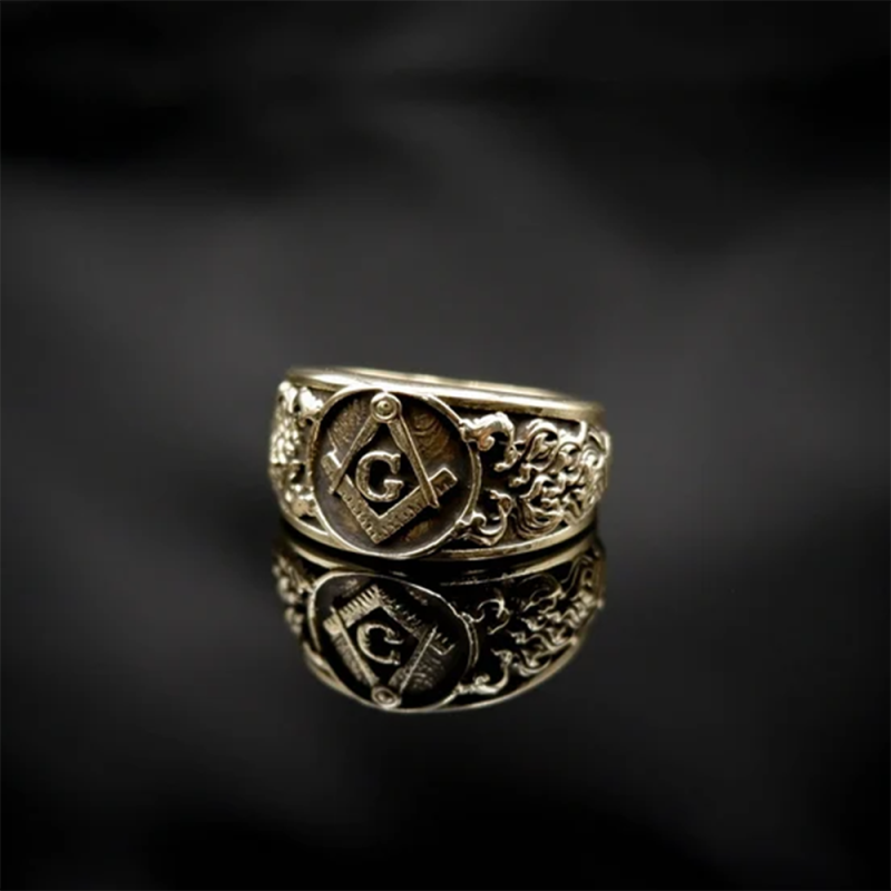 Sterling Silver with Yellow Gold Plated Freemason Signet Ring for Men-4