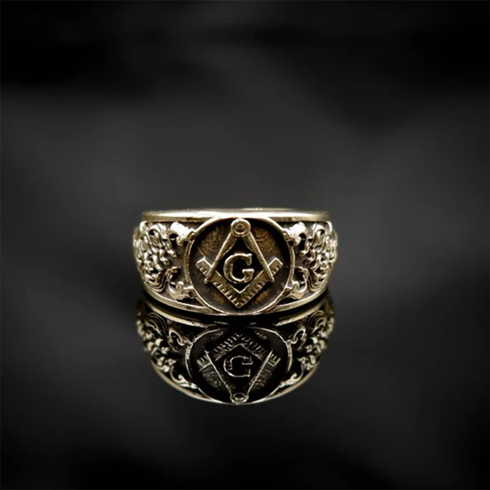 Anillo de sello masónico de oro de 14 quilates para hombre-5