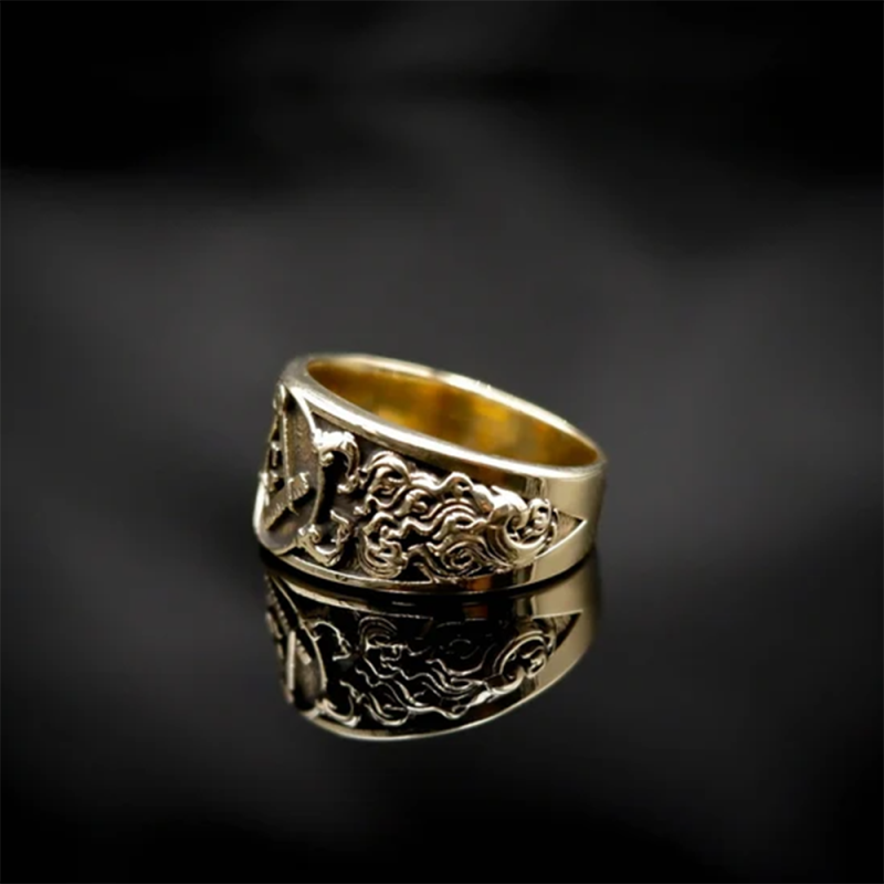Sterling Silver with Yellow Gold Plated Freemason Signet Ring for Men-6