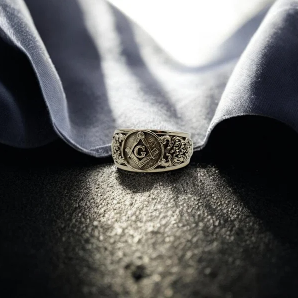 Anillo de sello masónico de oro de 14 quilates para hombre-7