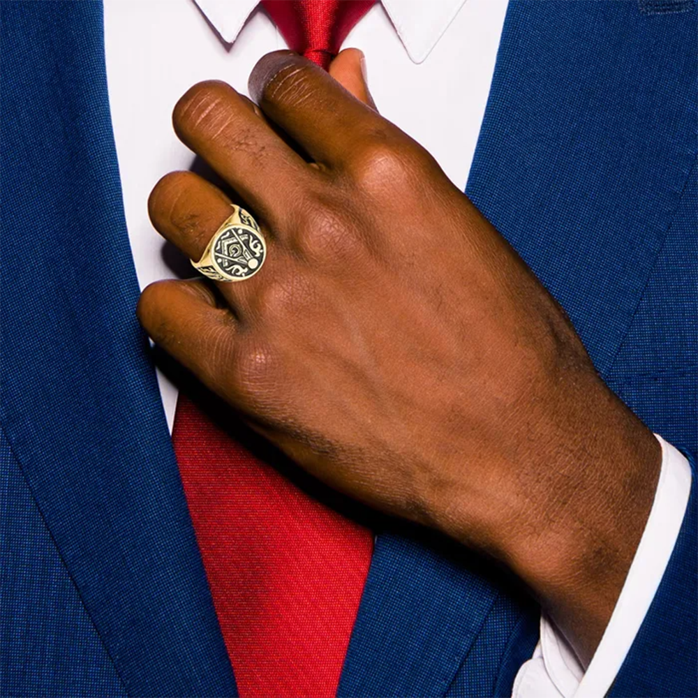 14K Gold Freemason Signet Ring for Men-2