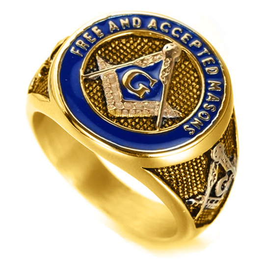 Anillo de sello masónico de plata de ley con baño de oro amarillo para hombre