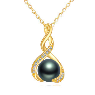 10K Gold Freshwater Cultured Pearl Black Infinity Pendant Necklace-18