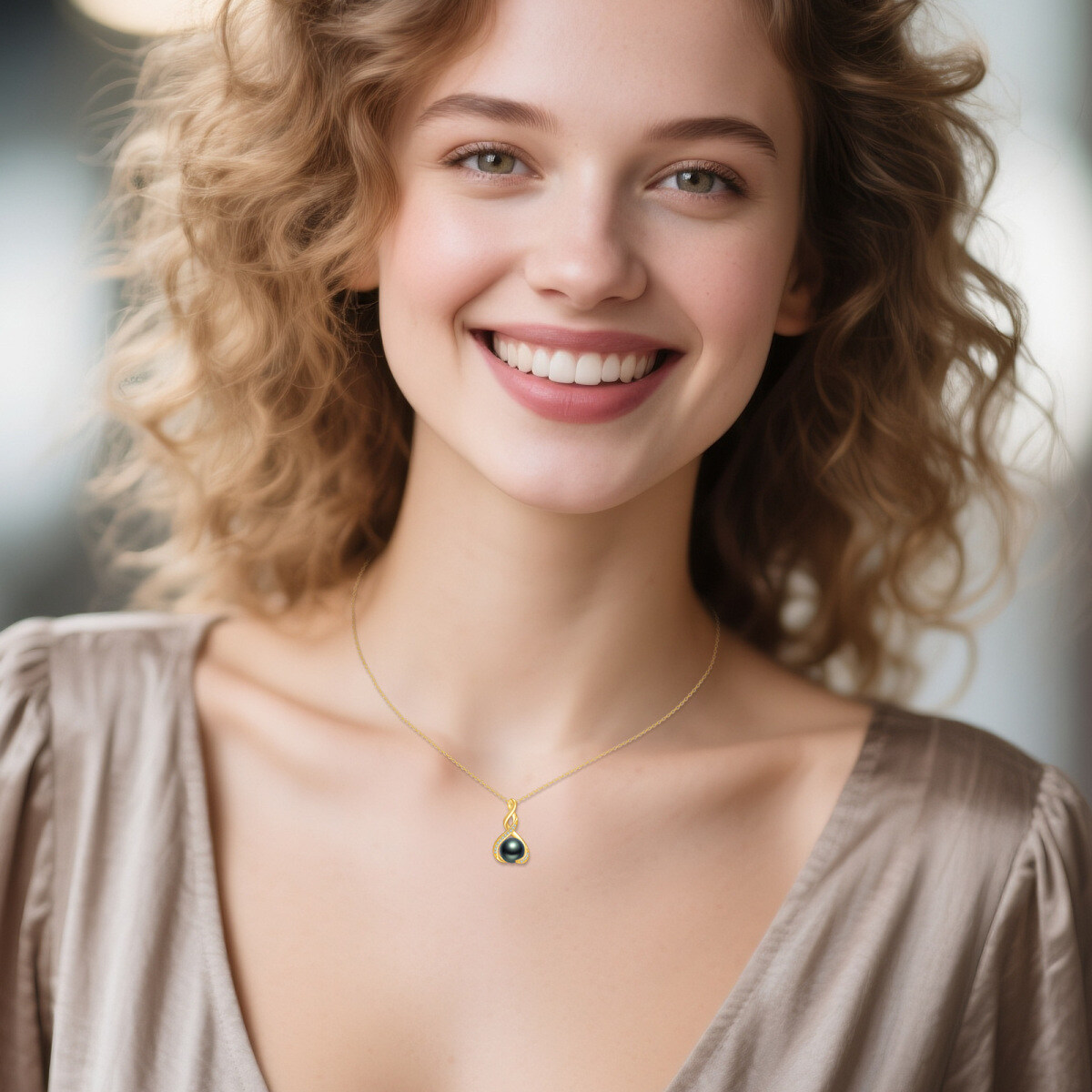Collana con ciondolo infinito in perle d'acqua dolce coltivate in oro 14 carati-2