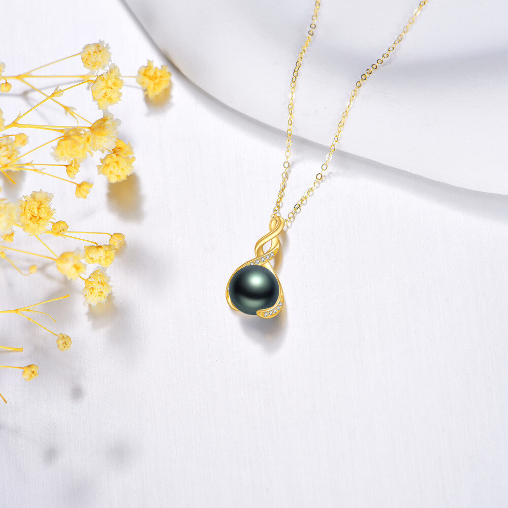 10K Gold Freshwater Cultured Pearl Black Infinity Pendant Necklace-3