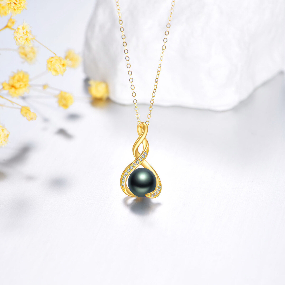 Collana con ciondolo infinito in perle d'acqua dolce coltivate in oro 14 carati-4