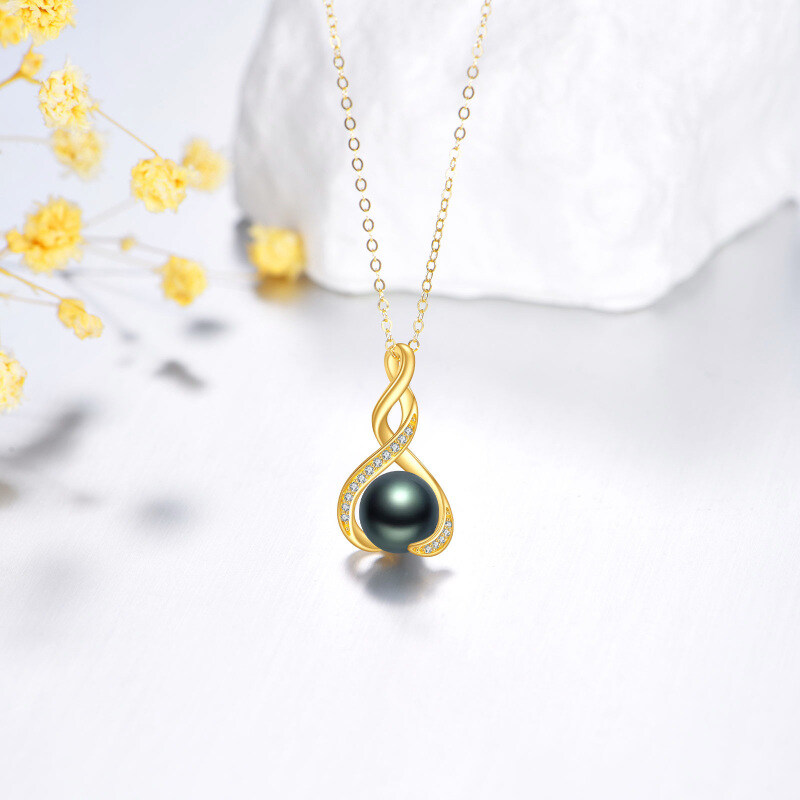Halskette mit schwarzem Unendlichkeitsanhänger aus 14 Karat Gold mit Süßwasser-Zuchtperle-4