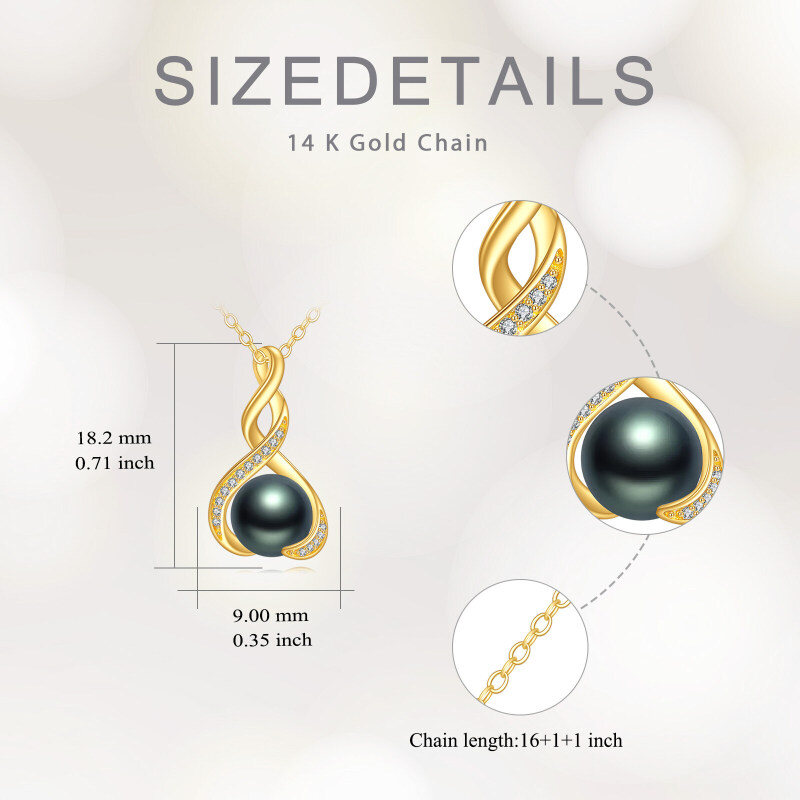 Halskette mit schwarzem Unendlichkeitsanhänger aus 14 Karat Gold mit Süßwasser-Zuchtperle-5