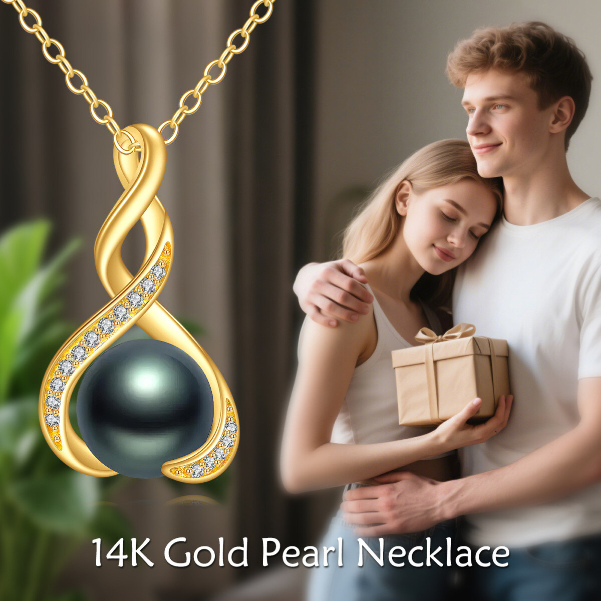 Collana con ciondolo infinito in perle d'acqua dolce coltivate in oro 14 carati-6