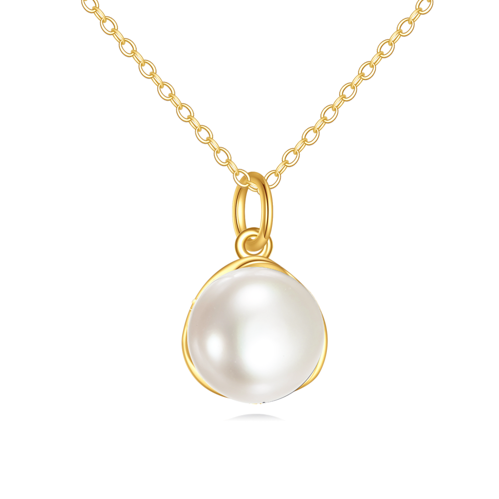 10K Gold Freshwater Pearl Bead Pendant Necklace-1