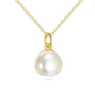 10K Gold Freshwater Pearl Bead Pendant Necklace-8