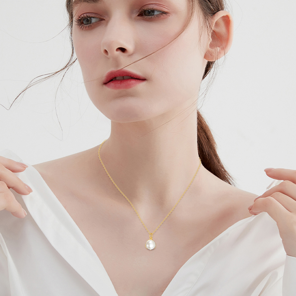 10K Gold Freshwater Pearl Bead Pendant Necklace-2