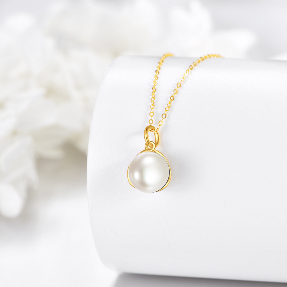 10K Gold Freshwater Pearl Bead Pendant Necklace-3