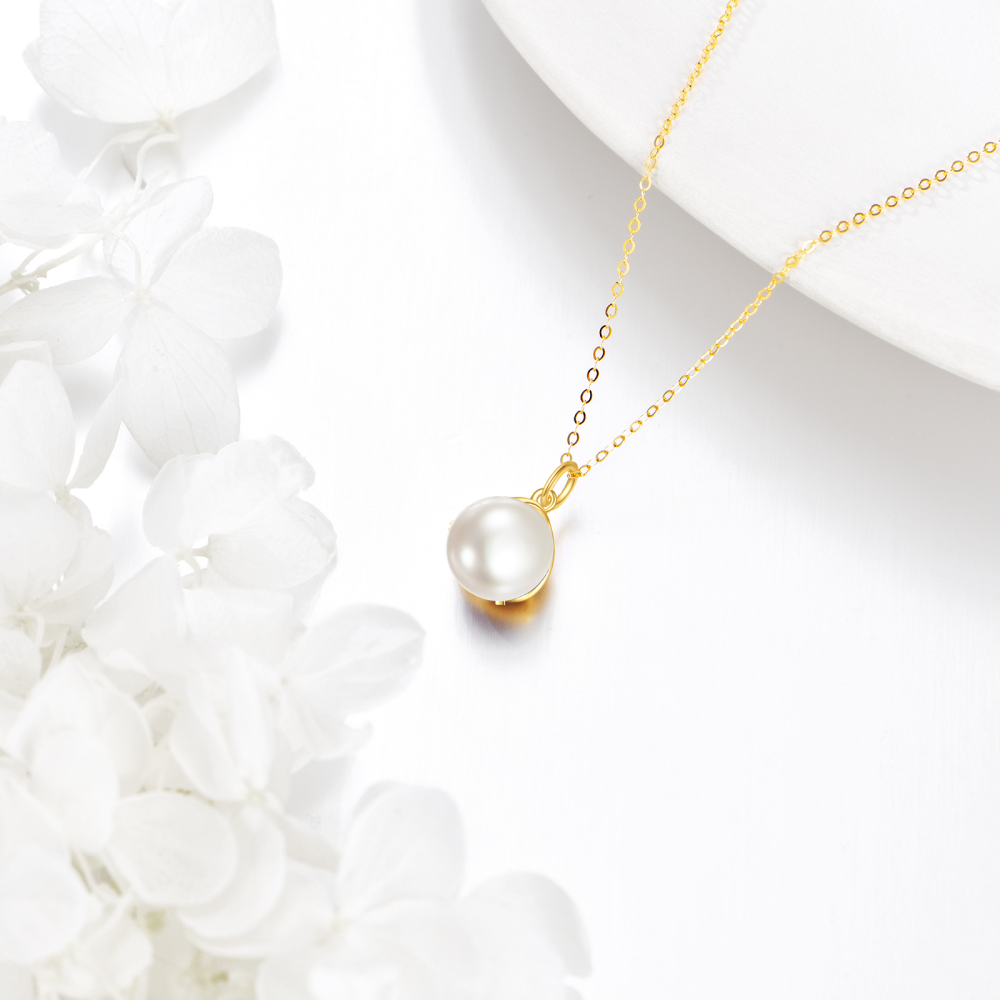 10K Gold Freshwater Pearl Bead Pendant Necklace-4