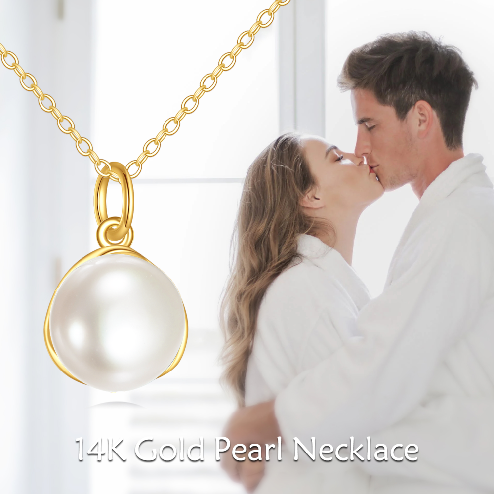 10K Gold Freshwater Pearl Bead Pendant Necklace-6