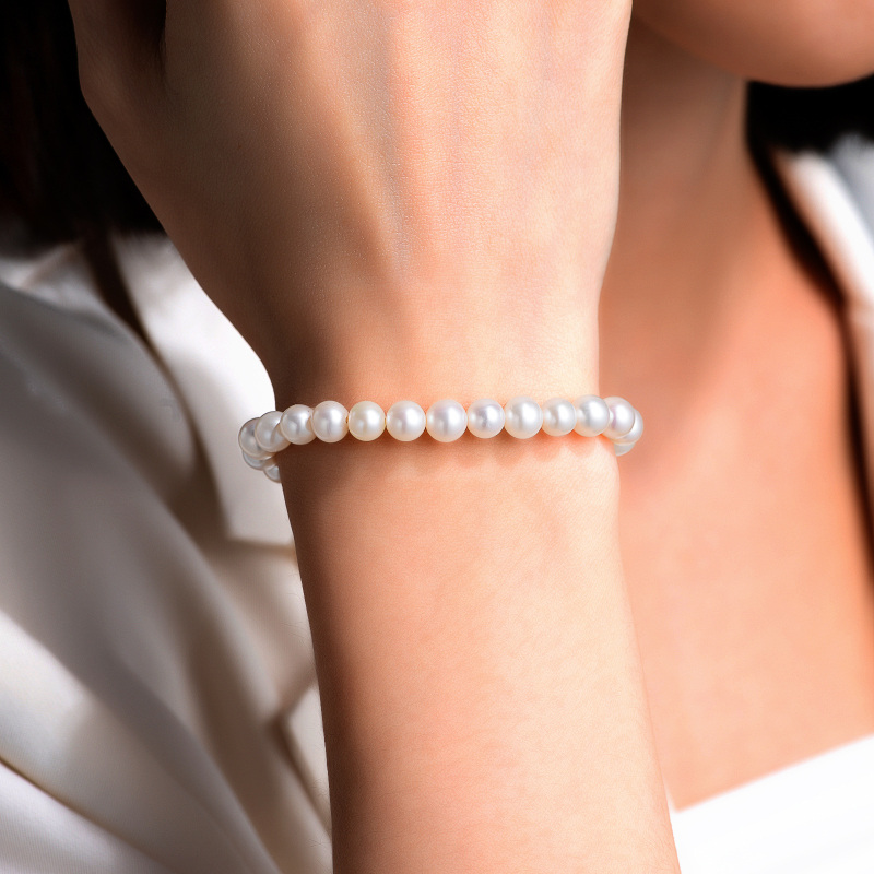 18K Gold Freshwater Pearl Strand Beads Bracelet-3