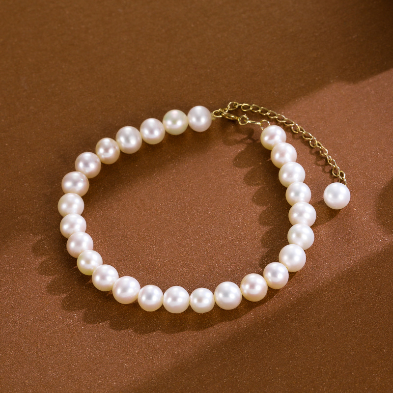 18K Gold Freshwater Pearl Strand Beads Bracelet-4